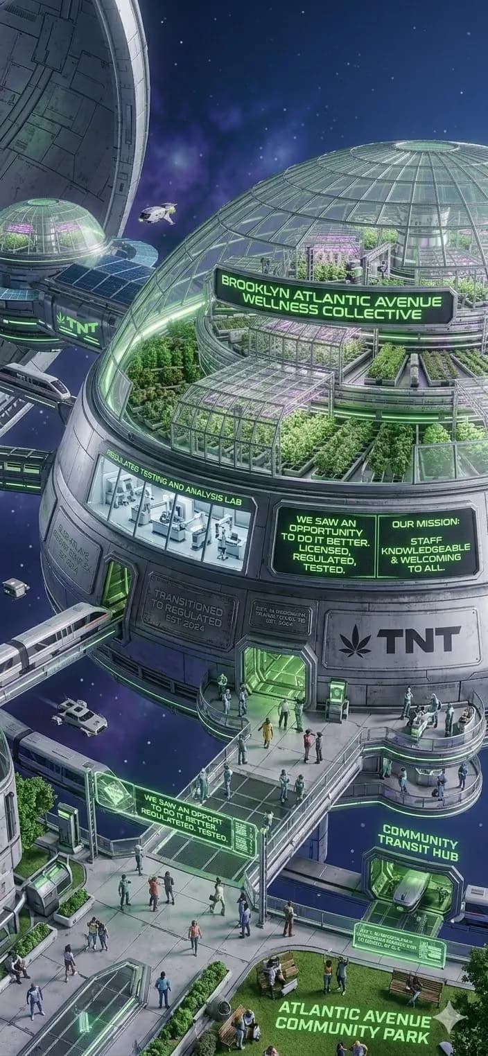Take N' Toke Brooklyn HQ — a vertical futuristic building on Atlantic Avenue