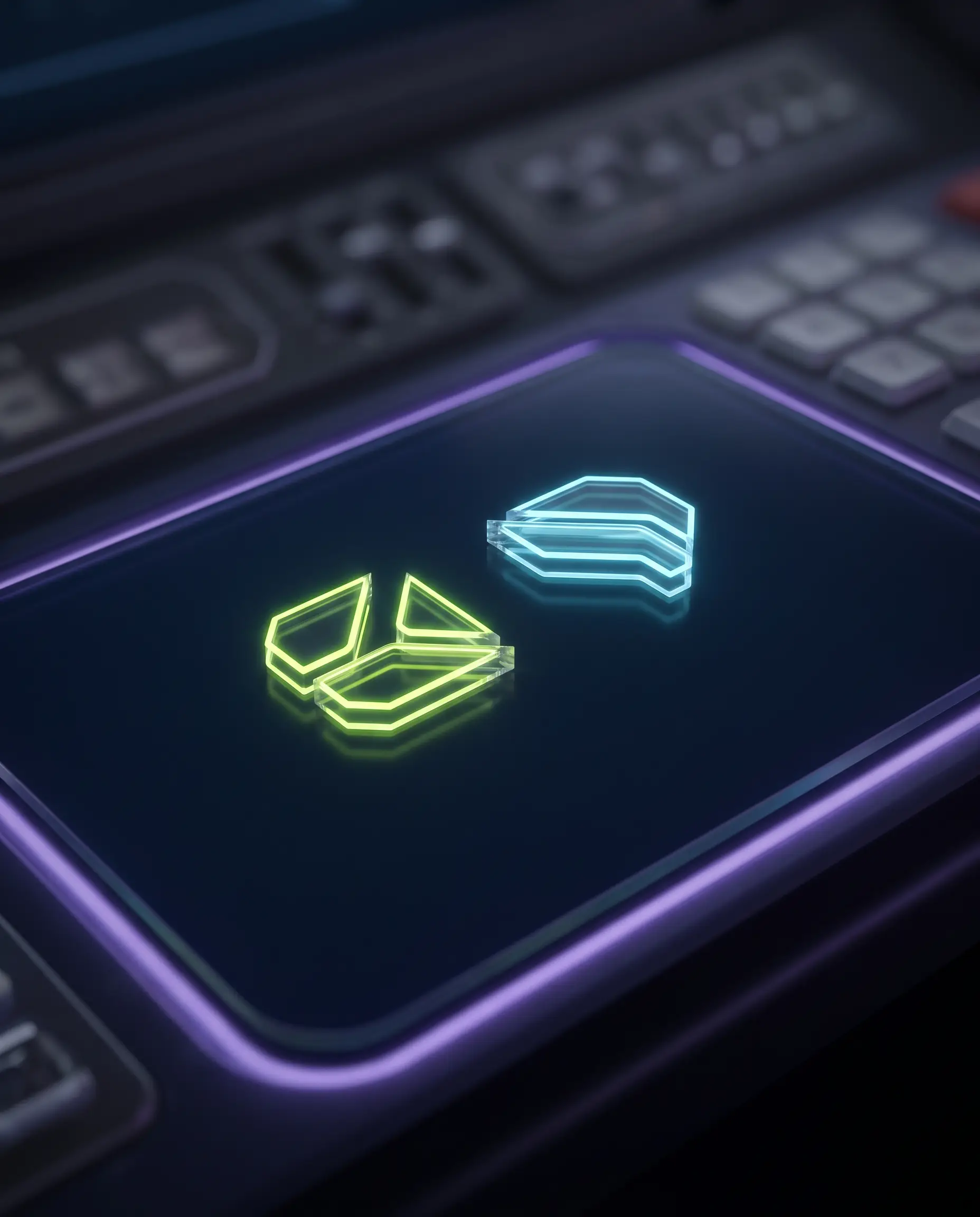 Two glowing indicator chips on a HUD surface — the two things to bring: a valid 21+ ID and cash or debit.